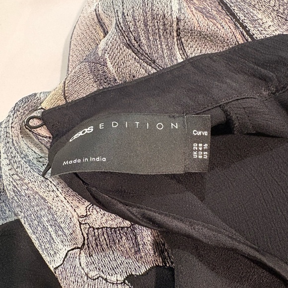 ASOS asymmetrical Elegant Embroidered Black Floral Dress US size 16 - Picture 7 of 8